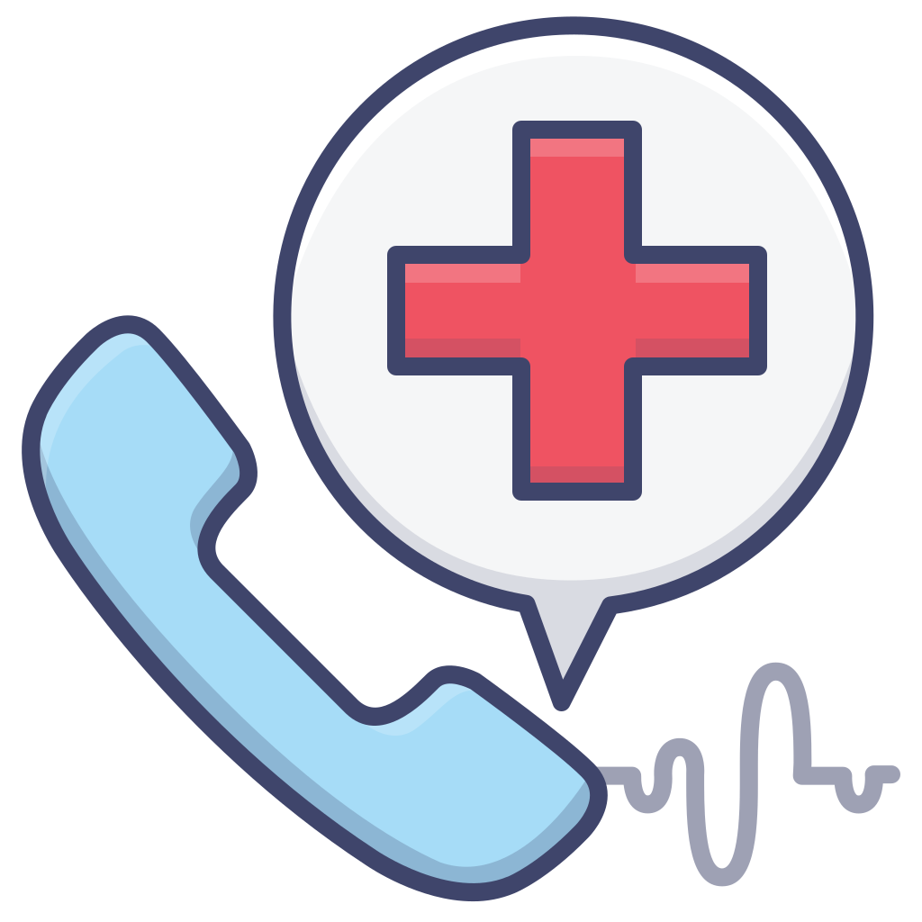 corded telephone with hospital symbol